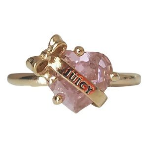 Vintage Y2K Juicy Couture gold toned and pink crystal heart stone ring with bow